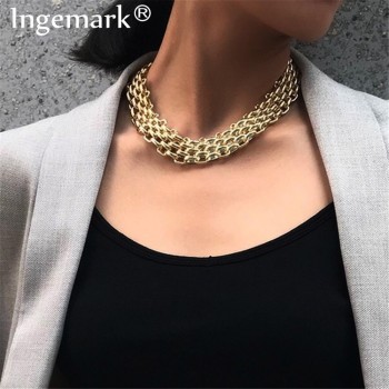 Exaggerated Unique Big Chunky Chain Choker Necklace Collar Steampunk Men Punk Twisted Lock Thick Iron Necklace for Women Jewelry
